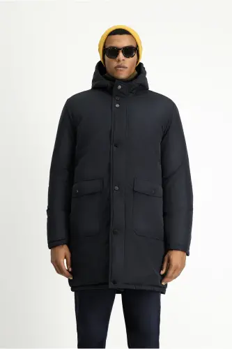 Kapüşonlu Çift Taraflı Şişme Spor Kaban - 4