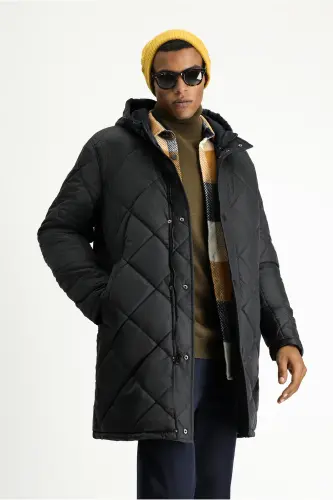 Kapüşonlu Çift Taraflı Şişme Spor Kaban - 7