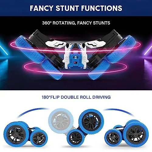 Double Sided RC Car, 4WD Off-Road Stunt Car with 360 Flips, 2.4Ghz Indoor Outdoor All Terrain Rechargeable Electric Toy Car Gift for Boys & Girls Aged 3-12 - 4
