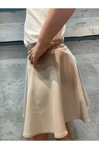 Double Taş Rengi Düz Etek-Taş Rengi - 4