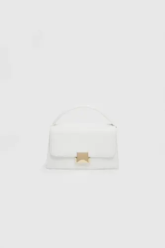 Çift tutma saplı çapraz askılı çanta-Beyaz - 1