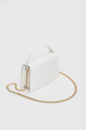 Çift tutma saplı çapraz askılı çanta-Beyaz - 4