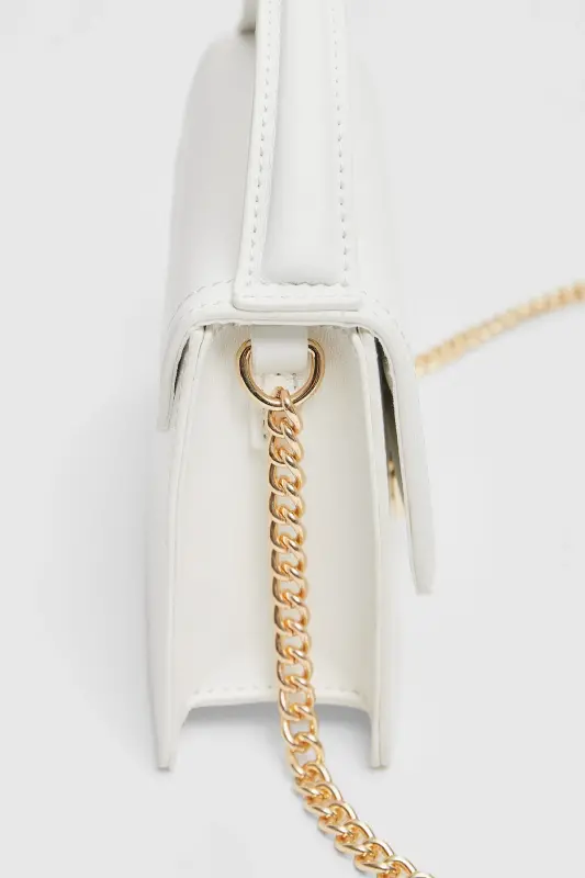 Çift tutma saplı çapraz askılı çanta-Beyaz - 5