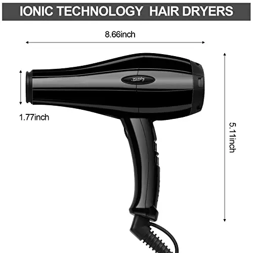 Professional Salon Hair Dryer, Blow Dryer Active Oxygen Negative ions Dryer with AttacModazoneents for Fast Drying for Family, Low Noise (Mirror Black, 2 Accessories) - 2