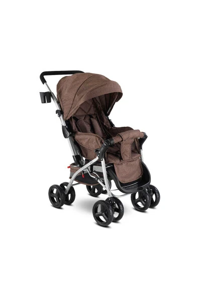 Çift Yönlü Geniş Sepetli Bebek Arabası-Kahverengi - TURHAN BEBE