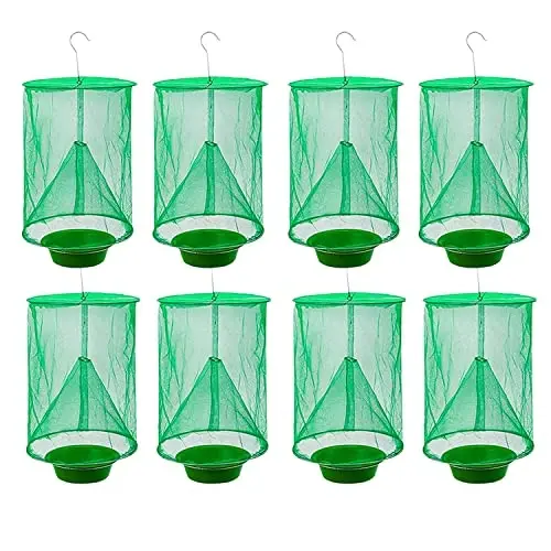 Ranch Fly Trap Outdoor Hanging Reusable with Fishing Apparatus | Food Bait Tray Catcher Cage for Indoor or Outdoor Family Farms, Park (6 Pack) - 5