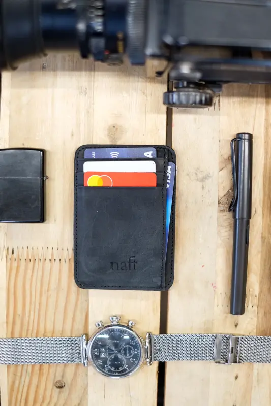 Чикаго Черный Двусторонний 8 1 Натуральная Кожа Практичный Картхолдер (БРЕЛОК В ПОДАРОК) - Черный - 5