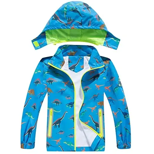 Ovovod Boys Rain Jacket with Detachable Hood Lightweight Raincoats for Kids Windbreaker 