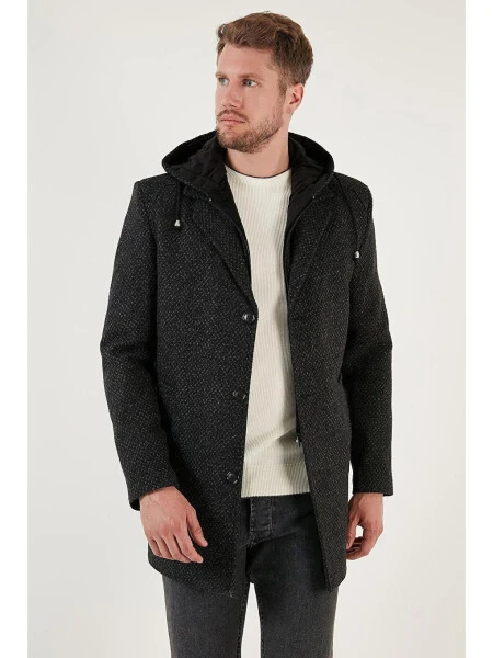 Antrasit Çıkarılabilir Kapüşonlu Kırçıllı Slim Fit Kaşe Erkek Kaban 5841013-Antrasit - LC WAIKIKI