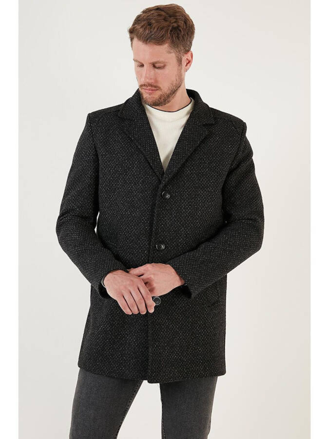 Antrasit Çıkarılabilir Kapüşonlu Kırçıllı Slim Fit Kaşe Erkek Kaban 5841013-Antrasit - 2