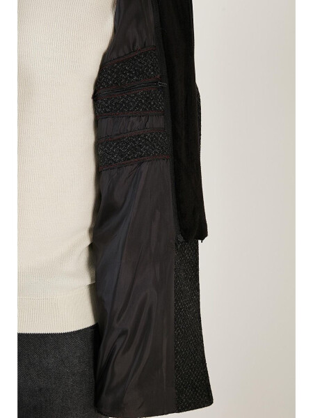 Antrasit Çıkarılabilir Kapüşonlu Kırçıllı Slim Fit Kaşe Erkek Kaban 5841013-Antrasit - 5