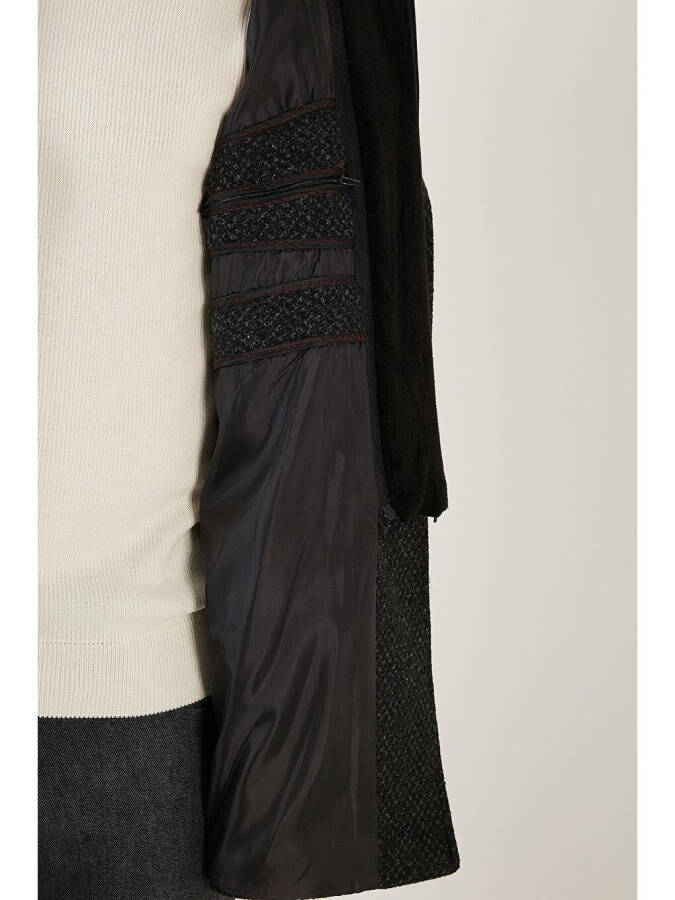 Antrasit Çıkarılabilir Kapüşonlu Kırçıllı Slim Fit Kaşe Erkek Kaban 5841013-Antrasit - 5