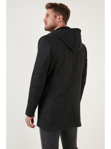 Antrasit Çıkarılabilir Kapüşonlu Kırçıllı Slim Fit Kaşe Erkek Kaban 5841013-Antrasit - 7
