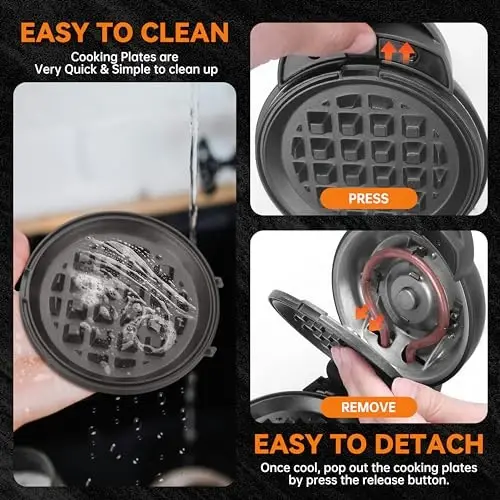Baker's Friend 4 in 1 Mini Waffle Maker with Removable Plates, A Set of Mini Pancake Maker, Mini Donut Maker, Mini Heart Shape Waffle Maker and Small Waffle Maker, Recipe Included, Graphite, Compact - 3