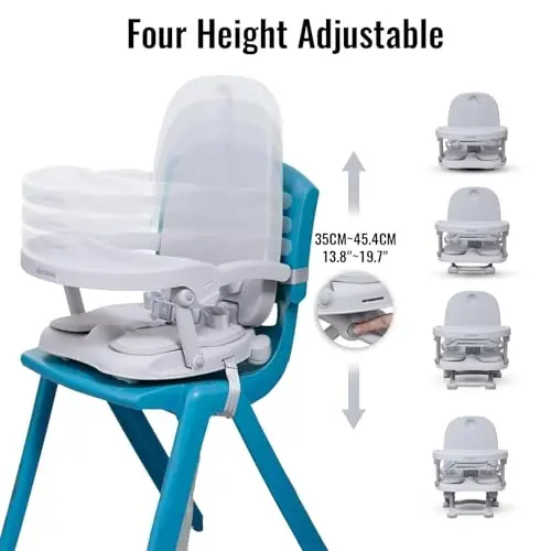 Baby Booster Seat for Dining Table with Removable Tray & Cushion, 3in1 Portable Toddler Booster Seat, 4 Height Adjustable Travel High Chair for Babies and Toddlers - 5