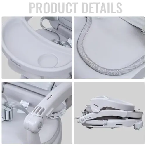 Baby Booster Seat for Dining Table with Removable Tray & Cushion, 3in1 Portable Toddler Booster Seat, 4 Height Adjustable Travel High Chair for Babies and Toddlers - 6