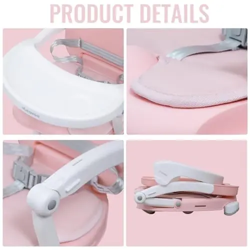 Baby Booster Seat for Dining Table with Removable Tray & Cushion, 3in1 Portable Toddler Booster Seat, 4 Height Adjustable Travel High Chair for Babies and Toddlers - 6