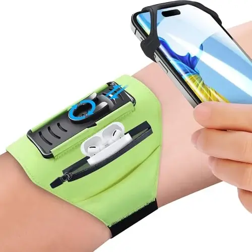 Detachable & 360° Rotatable Armband - Reflective Strap with Zipper Pocket Holder Bag - Compatible with iPhone 16 15 14 Pro Max Plus Samsung Galaxy Note for Running Workout Exercise Walking & Sports - 1