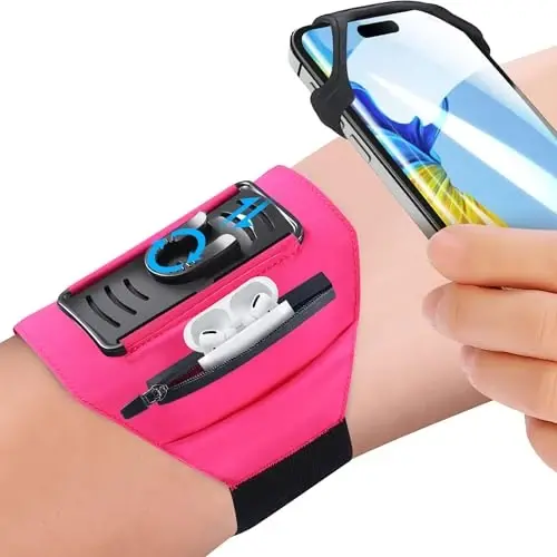 Detachable & 360° Rotatable Armband - Reflective Strap with Zipper Pocket Holder Bag - Compatible with iPhone 16 15 14 Pro Max Plus Samsung Galaxy Note for Running Workout Exercise Walking & Sports - 1