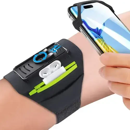 Detachable & 360° Rotatable Running Armband -with Reflective Strap Zipper Pocket & Earphone Bag for iPhone 17 16 15 Pro Max Plus Samsung Galaxy – Workout Exercise Phone Holder with Card Key Slot - NEWPPON