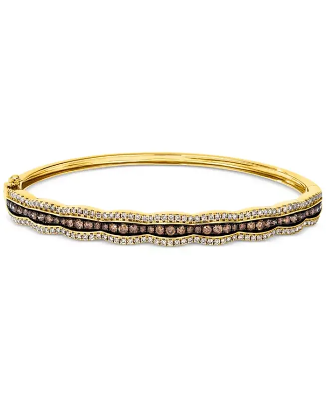 Chocolate Diamond & Nude Diamond Scalloped Bangle Bracelet (1-7/8 ct. t.w.) in 14k White Gold (Also Available in Rose Gold and Yellow Gold) - Yellow Gold - LE VIAN