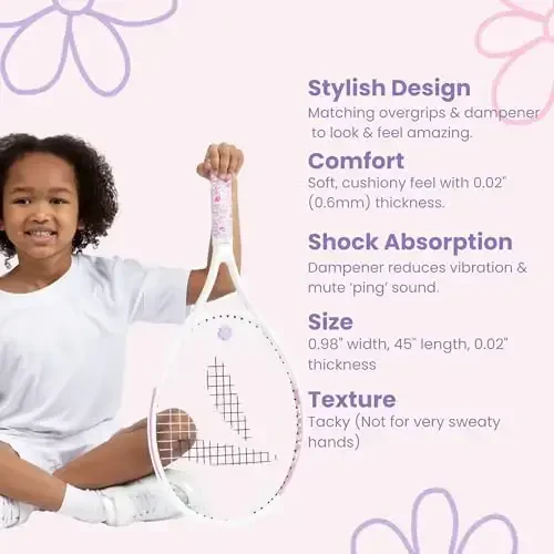 Strawberries and Cream Tennis Tape & Dampener Set - 2 Tacky 45” Long x 0.98” Wide Racket Handle Overgrips & 1 Matching Ping Dampener - 3