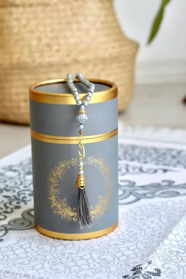 Цилиндрический набор коврика для намаза и четок S1040 серый - 1