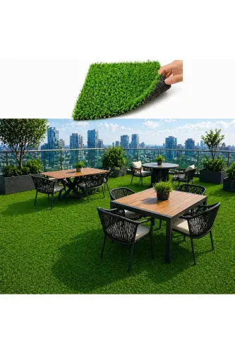 Çim Halı Yeşil Dekoratif Premium Kalite Suni Çim Balkon Bahçe Kaymaz Taban 7 Mm - Yeşilx 