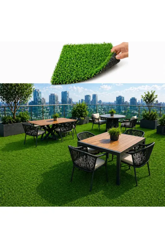 Çim Halı Yeşil Dekoratif Premium Kalite Suni Çim Balkon Bahçe Kaymaz Taban 7 Mm - Yeşilx - 1
