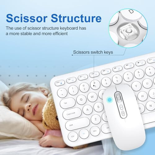 Cimetech Wireless Keyboard and Mouse Combo, [Rechargeable keyboard and mouse][Silent Scissor Switch Key][Ultra Slim]Wireless Computer Keyboard and Mouse for Laptop, PC, Computer, Mac, Windows - White - 3