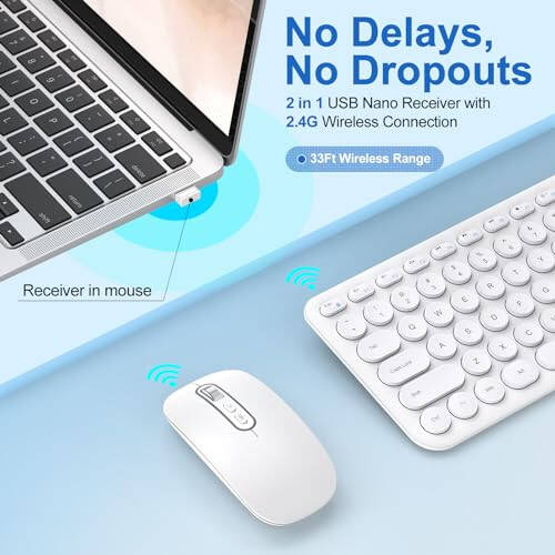 Cimetech Wireless Keyboard and Mouse Combo, [Rechargeable keyboard and mouse][Silent Scissor Switch Key][Ultra Slim]Wireless Computer Keyboard and Mouse for Laptop, PC, Computer, Mac, Windows - White - 4