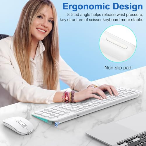 Cimetech Wireless Keyboard and Mouse Combo, [Rechargeable keyboard and mouse][Silent Scissor Switch Key][Ultra Slim]Wireless Computer Keyboard and Mouse for Laptop, PC, Computer, Mac, Windows - White - 7