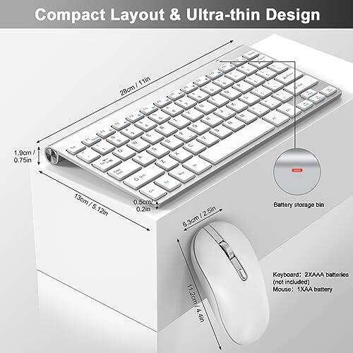 Cimetech Wireless Keyboard and Mouse Combo, [Scissor Switch Key] [Ultra Slim] Wireless Computer Keyboard and Mouse for Windows, Computer, PC, Laptop, Mac, MacBook - Silver - 2