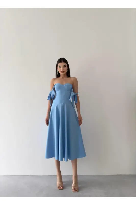 Cinderella Midi Atlas Dress-baby blue - 1