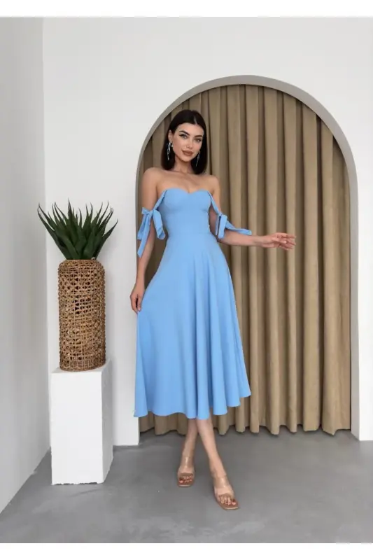 Cinderella Midi Atlas Dress-baby blue - 2