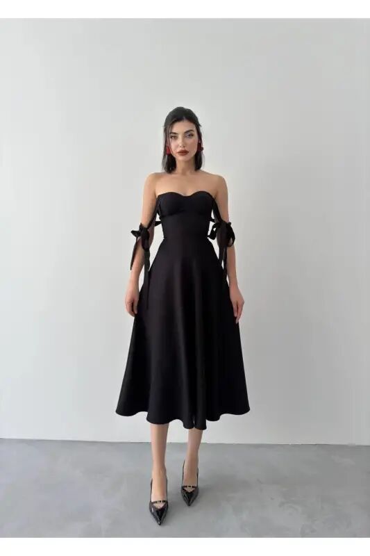 Cinderella Midi Atlas Dress-black - 2