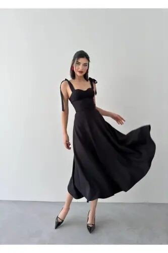 Cinderella Midi Atlas Dress-black - 3