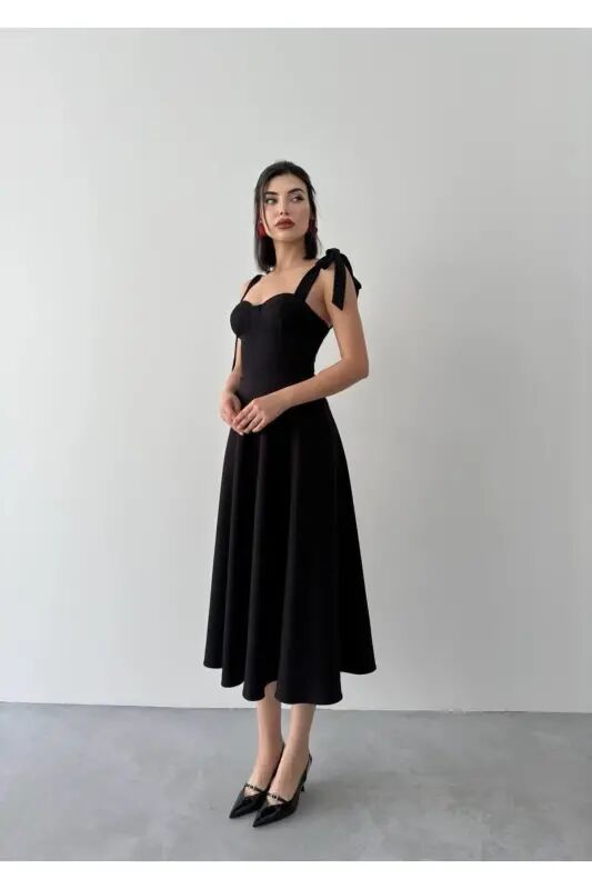 Cinderella Midi Atlas Dress-black - 4