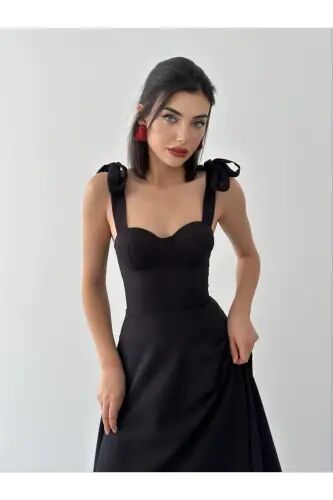 Cinderella Midi Atlas Dress-black - 5