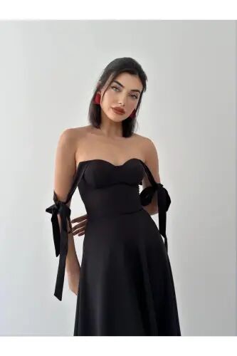 Cinderella Midi Atlas Dress-black - 6