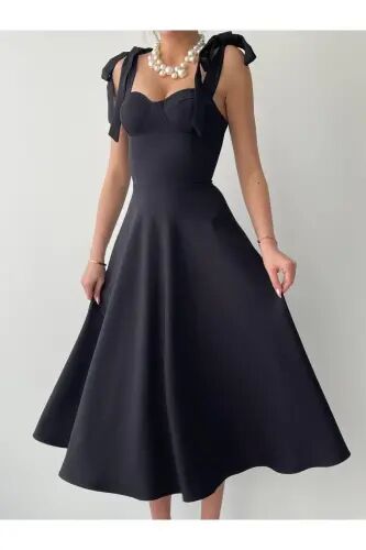 Cinderella Midi Atlas Dress-black - 8