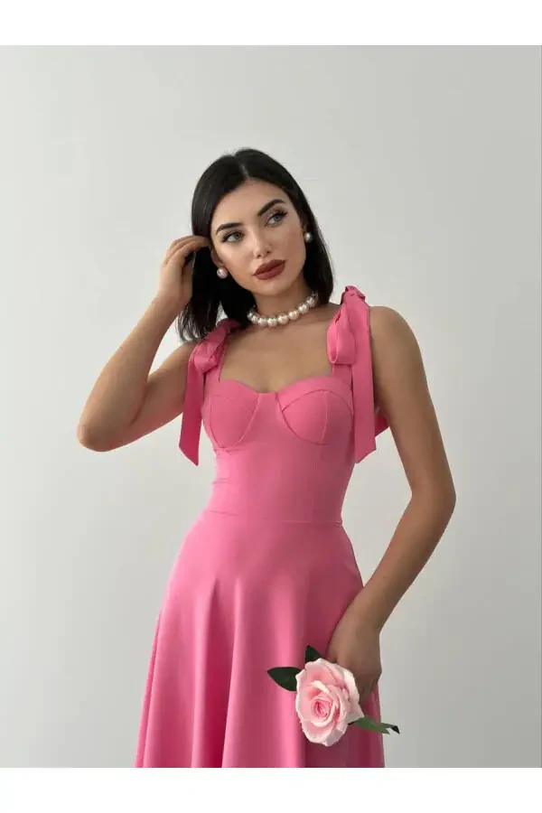 Cinderella Midi Atlas Dress-pink - 1