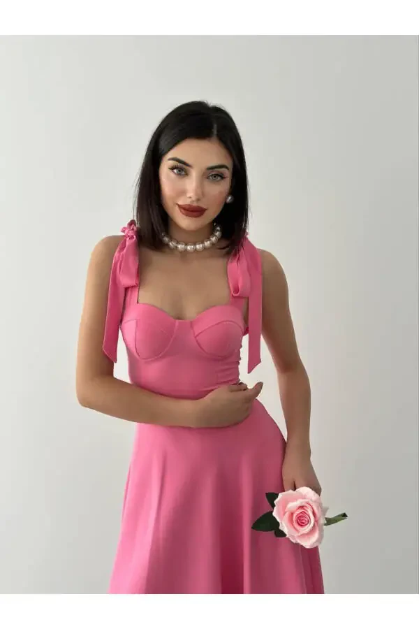 Cinderella Midi Atlas Dress-pink - 2