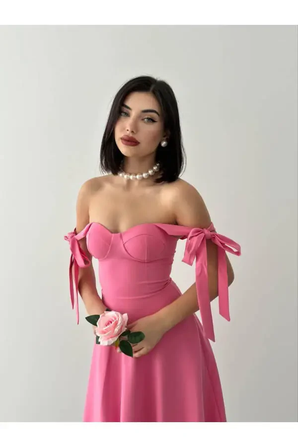 Cinderella Midi Atlas Dress-pink - 4