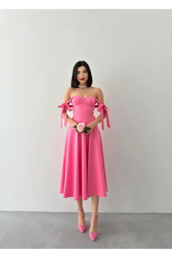 Cinderella Midi Atlas Dress-pink - 5