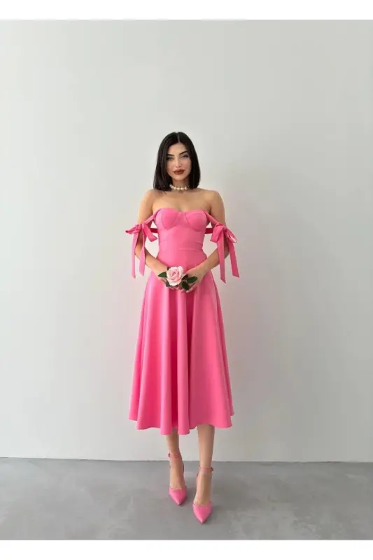 Cinderella Midi Atlas Dress-pink - CONCONMODA