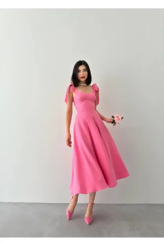 Cinderella Midi Atlas Dress-pink - 3