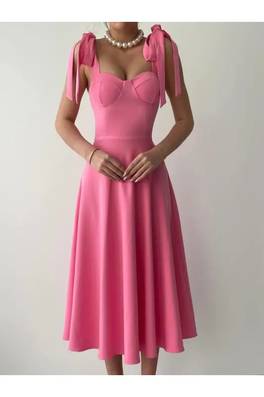 Cinderella Midi Atlas Dress-pink - 5