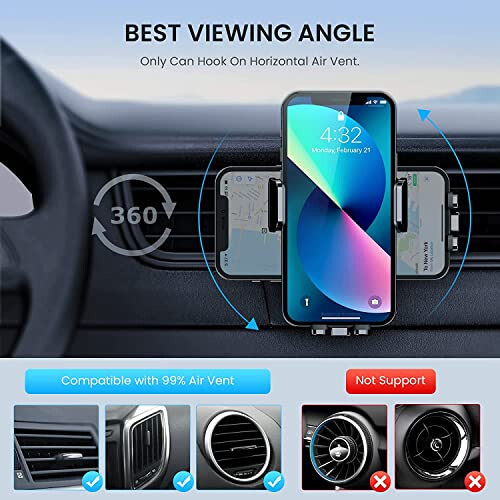 CINDRO Car Vent Phone Mount for Car [Military-Grade Hook Clip] Phone Stand for Car [Thick Cases Friendly] Air Vent Clip Cell Phone Holder for Smartphone, iPhone, Automobile Cradles Universal - 7