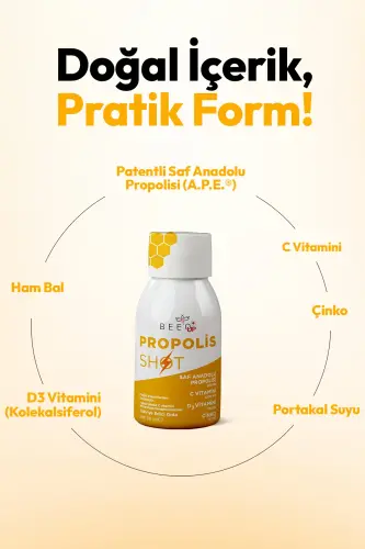 Çinko D3+c Vitamini Shot Propolis 12'li Kutu - BEE`O UP (1)
